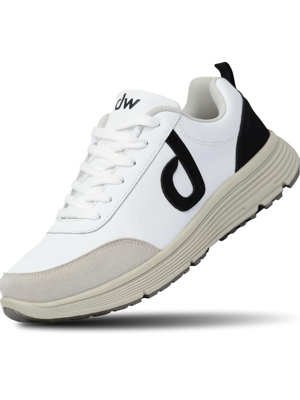 DIAWIN White and Black Wide Extra Depth Walking Shoes Low-Top Sneaker